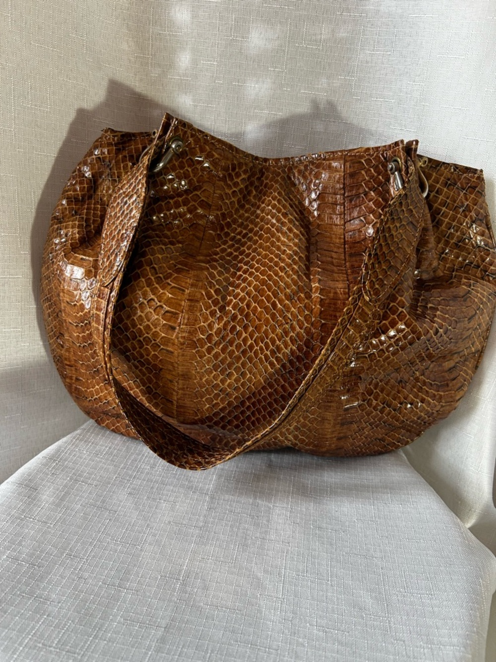 Genuine Snakeskin Leather Hobo Bag Brown Exotic Slouchy Shoulder Boho Luxe Bag